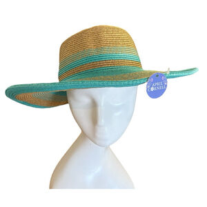 NWT April Cornell Sun Hat Straw Wide Brim Sun Hat Paper Aquamarine Aqua Sz 57 cm